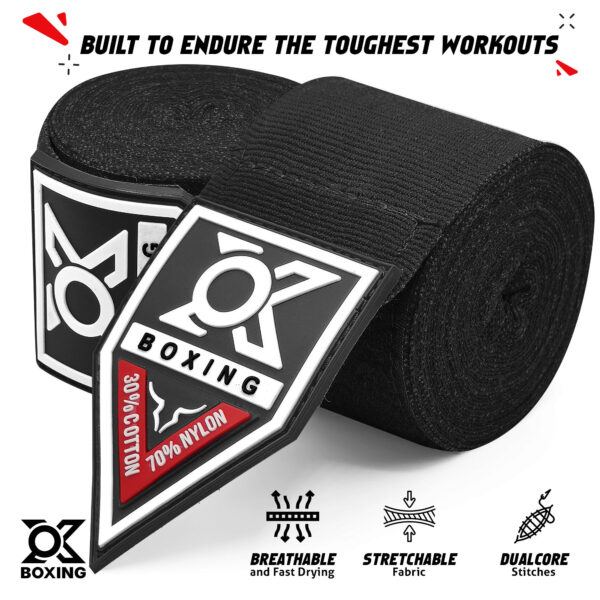 Premium Black Boxing Hand Wraps – Durable & Comfortable Support - Image 4
