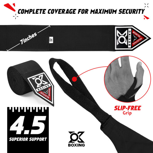 Premium Black Boxing Hand Wraps – Durable & Comfortable Support - Image 5